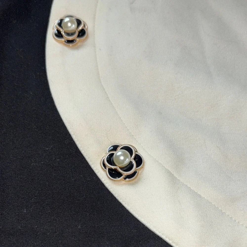 Corey Lynn Calter Black and White Mini Skirt with Floral Buttons